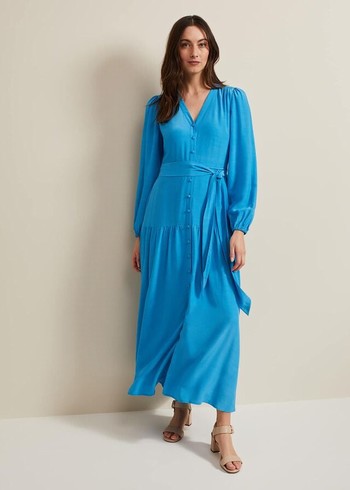 Phase Eight Tori Button Through Dress Blue Canada | FMAONB-273